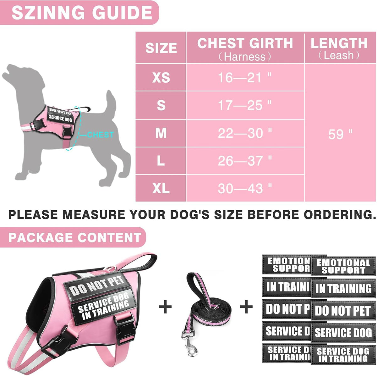 Service Dog Vest Harness and Leash Set+10 Patches - Small / Pink - image 2