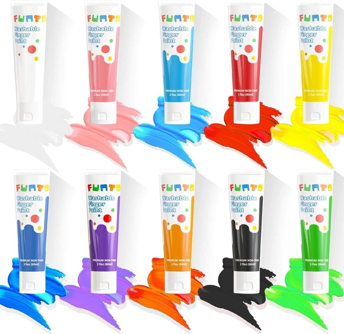 Funto Kids Washable Finger Paint Set - 10 PCS Basic Colors - image 2