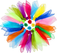 Colovis dance scarves for kids, 36 square polyester scarves in 12 bright colors