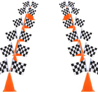 YOELVN race car party cones, six orange 7 inch traffic cones holding checkered flags - view 7