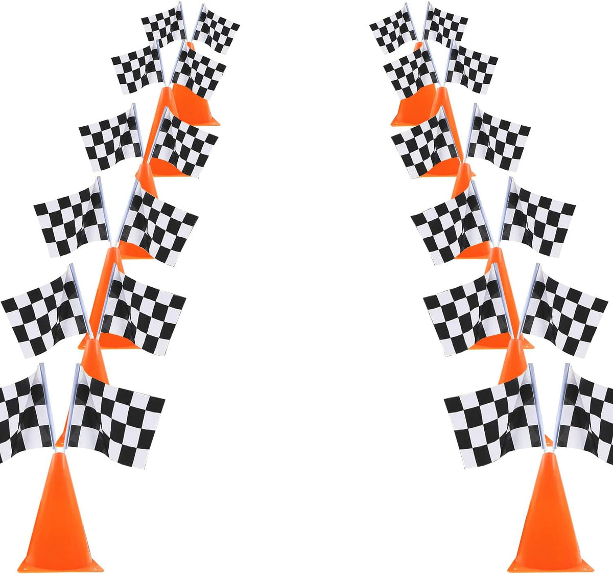 YOELVN race car party cones, six orange 7 inch traffic cones holding checkered flags - view 7