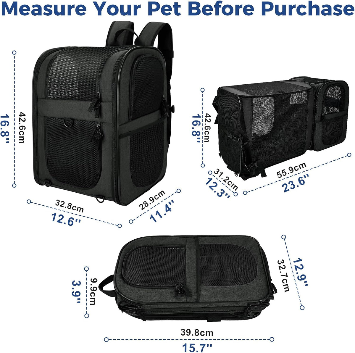 Apollo Walker Cat Backpack Carrier, Support Frame - Black / Large-Expandable