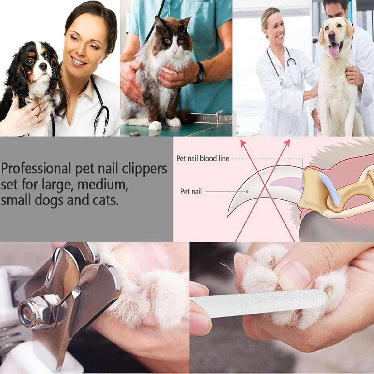 Pet Nail Clippers and Trimmers Set Safety Guard to Avoid Over Cutting - Pink - image 3