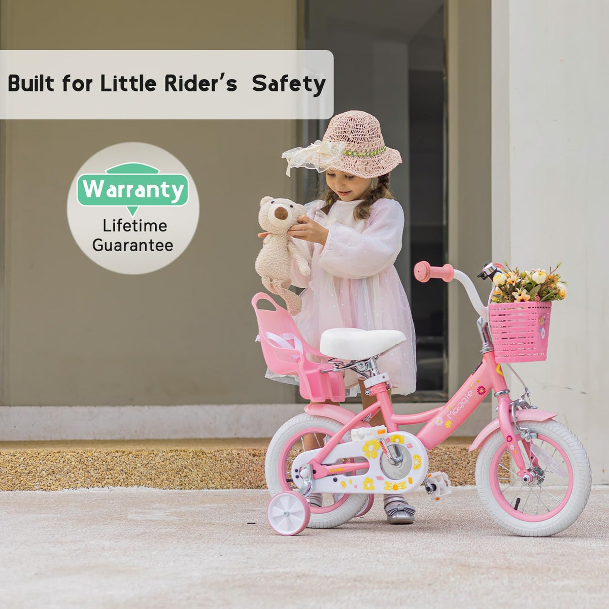 Glerc Maggie Girls Bike, 12-20 Inch Kids Bike for 2-13 Years Old Children, Princess Style Kids - Pink & White / 12 Inch - image 4