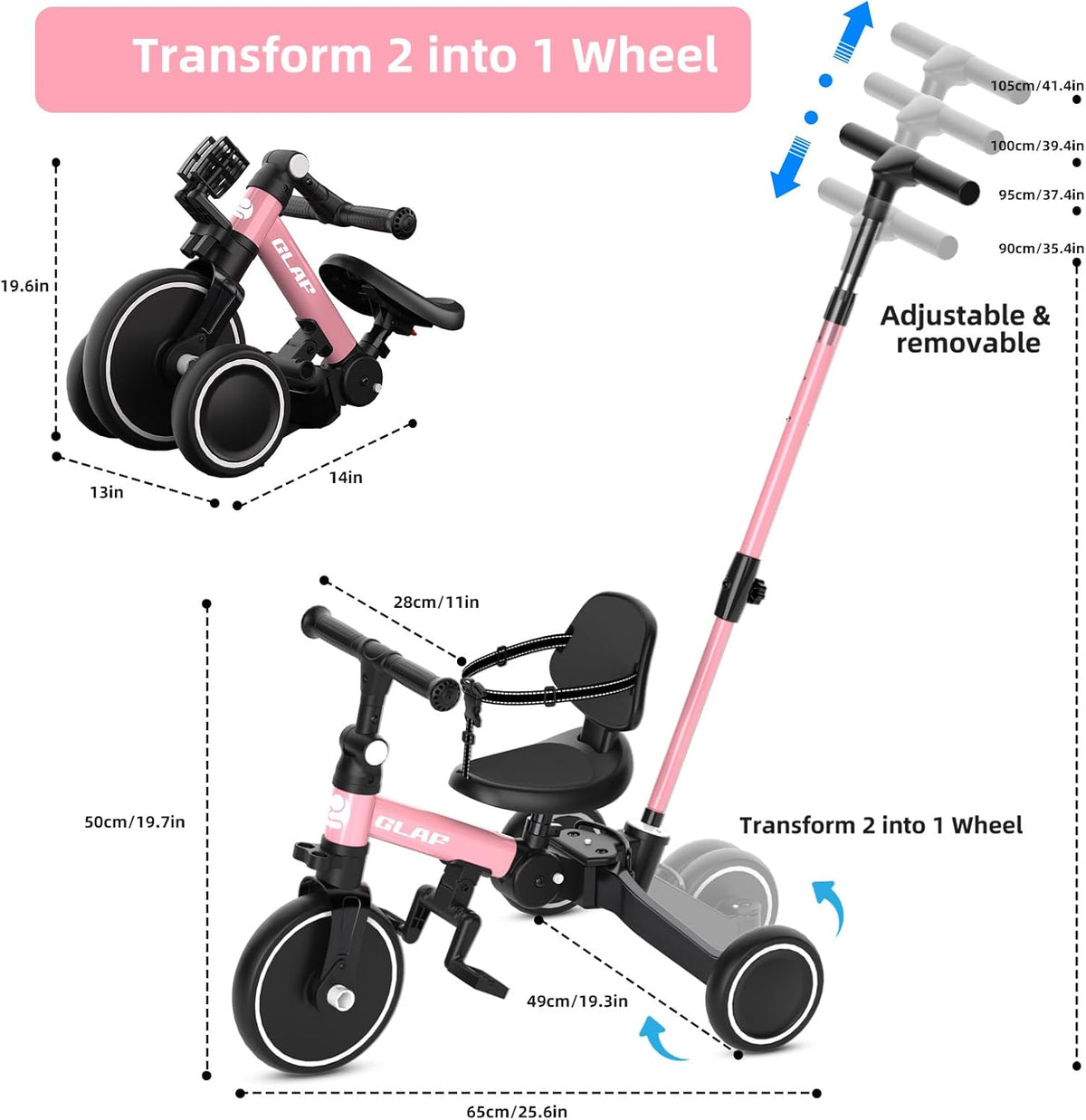Glaf white toddler tricycle with parent push handle - view 13