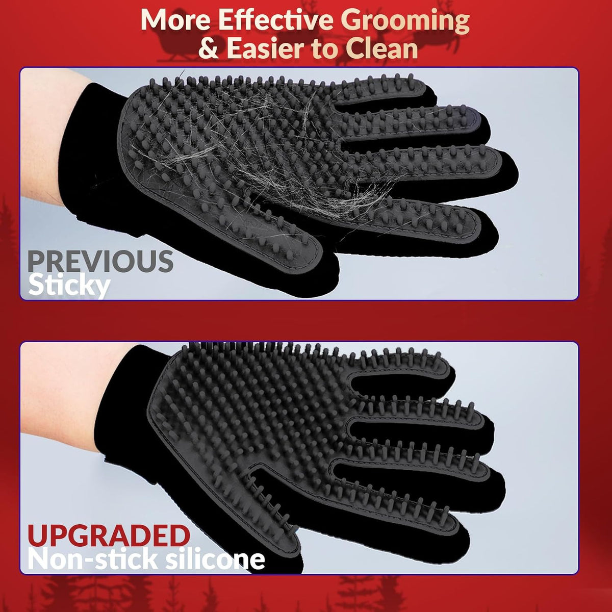 Pet Hair Removal Glove with 255 Silicone Tips for Dogs & Cats - Black - image 2
