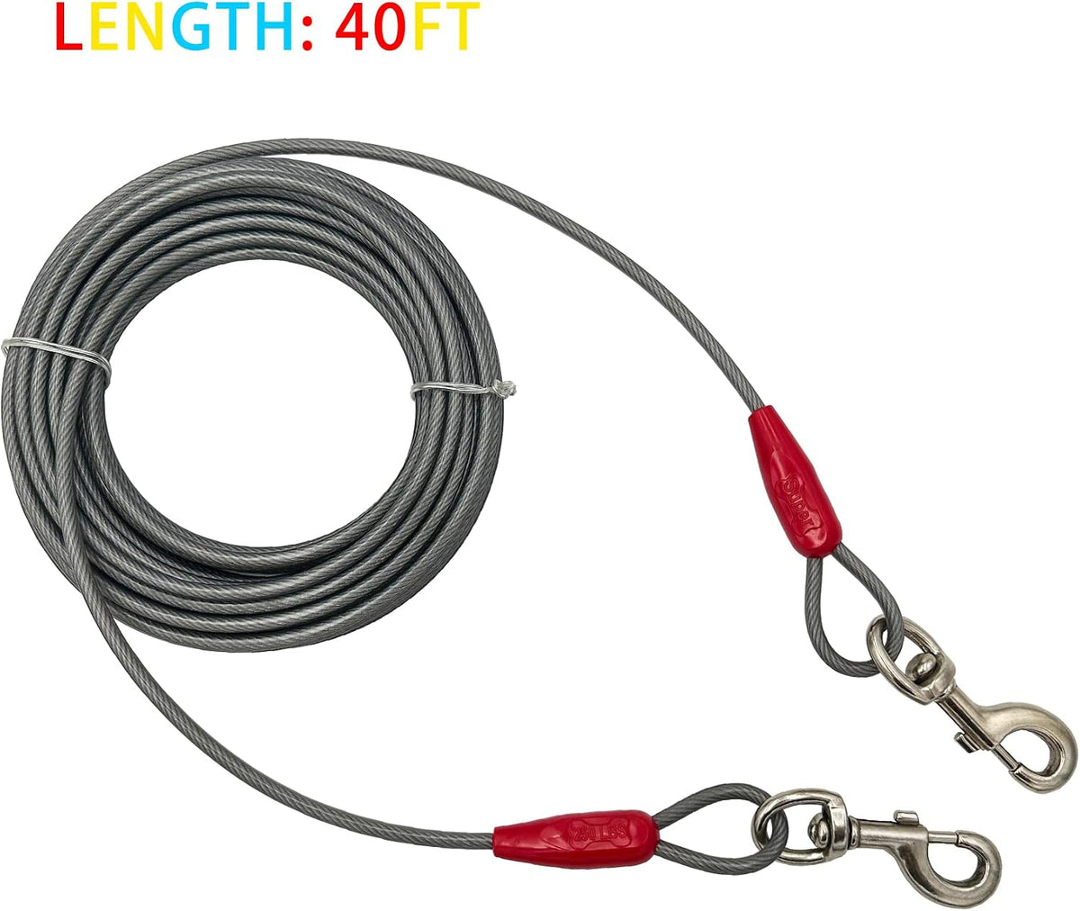 30ft Reflective Tie-Out Cable for Heavy Dogs Up to – Essentials for Dogs - 250lbs40ft / Red & Cool Grey - image 2
