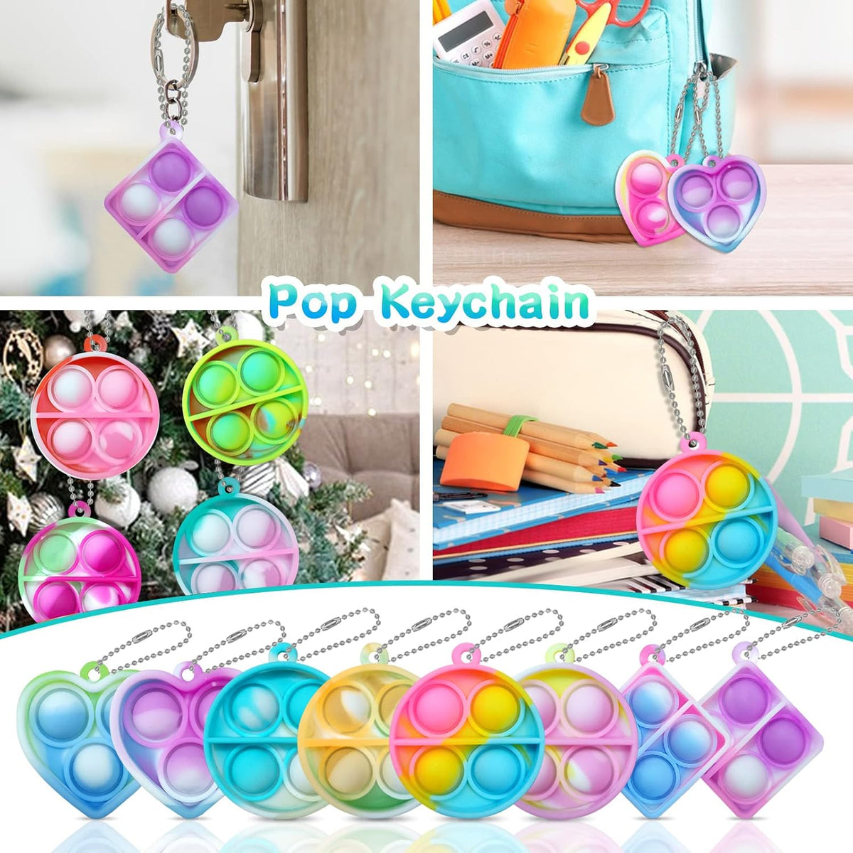 ONKULL Pop Fidget Keychain 30 Pack, Mini Fidget Toys Bulk - 90 - image 3