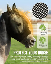 JWODVNTH Fly Masks for Horses with Ears - Large Eye Space, Comfort, UV-Block - Horse Fly Mask for Daily Stable, Hot Weather Riding, and Competition - Pony, Black