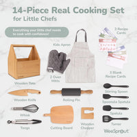 WeeSprout kids baking set in green with apron, oven mitts, rolling pin and cookie cutters - view 12