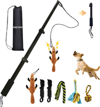 Flirt Pole for Dogs, Interactive Dog Toys Extendable Teaser Wand with Lure Chewing Toy, Chase - 40.5Inch Pole-Black
