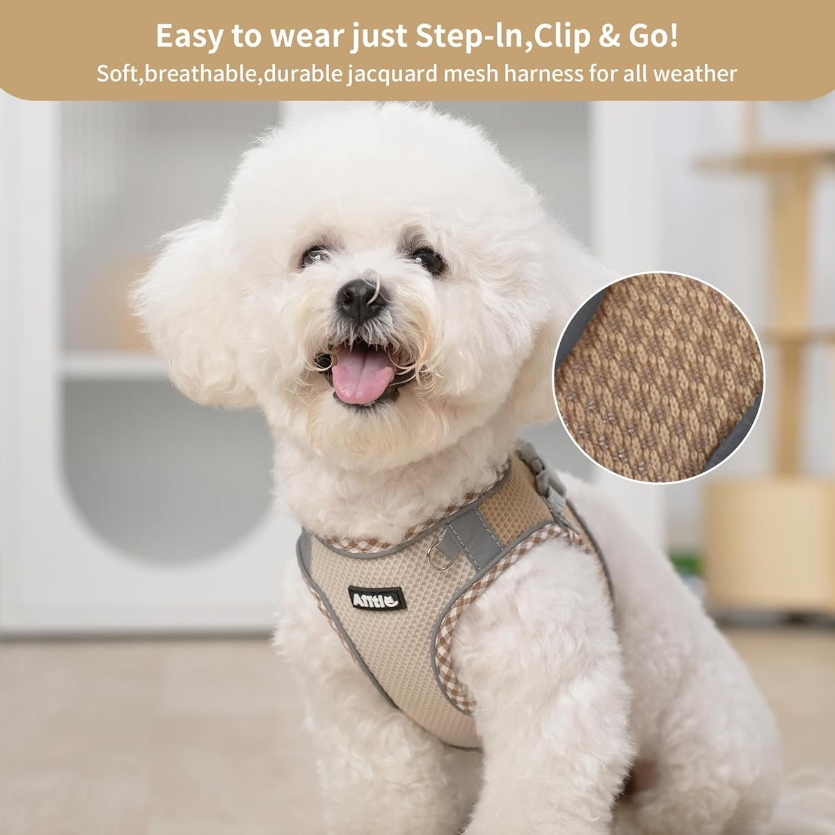 Breathable Dog Harness Small Sized and Leash Set - Brown-Beige / XXXS(Chest: 8.5 - 10") - image 2
