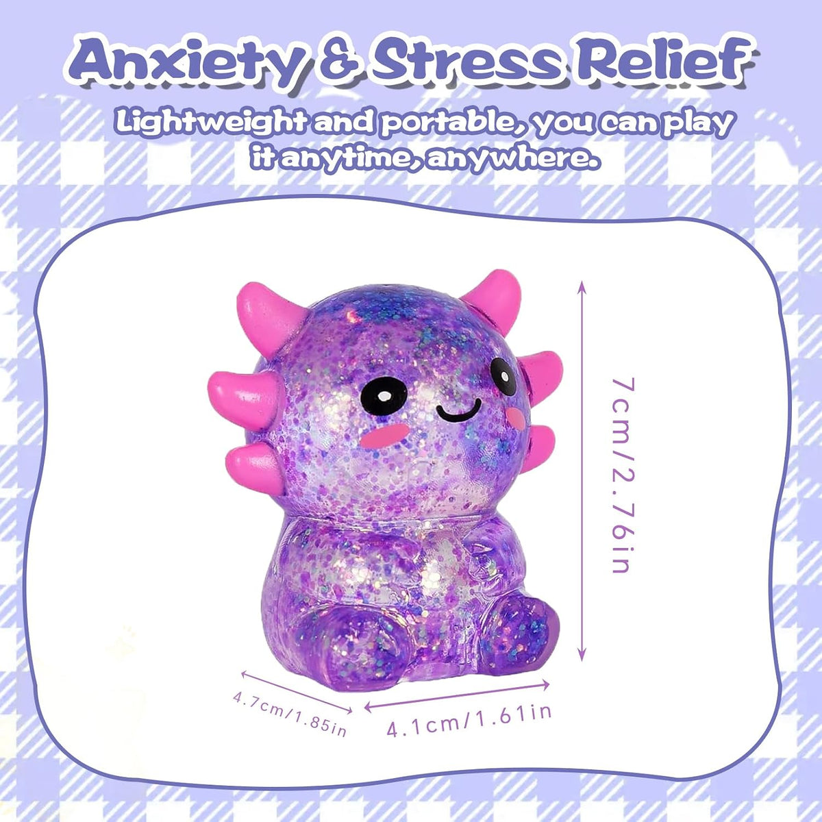 Ropuptl sitting axolotl squishy toy in purple, slow rising soft fidget - view 14