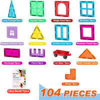 Magnetic Tiles,104PCS Magnetic Building Tiles for Kids, Educational Magnetic Stacking Blocks, Magnets Construction Toys, Christmas Toy Gift for Toddlers,Kids Boys and Girls 3 4 5 6 7 8 9+Year