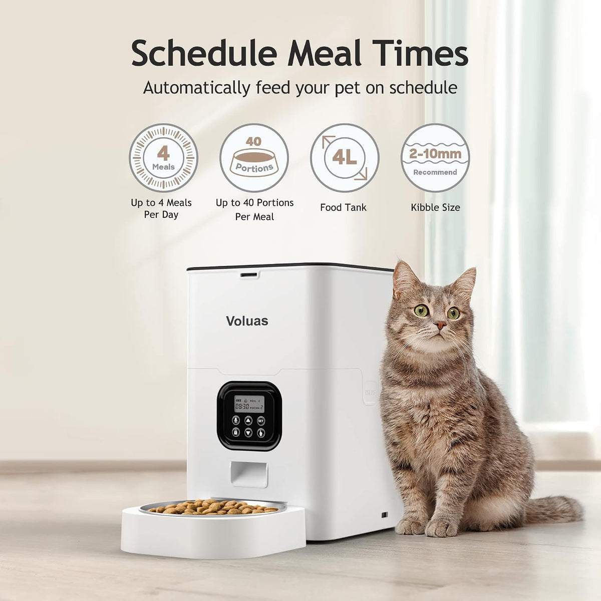 VOLUAS automatic cat feeder with LCD screen, voice recording and removable cleanable parts - view 2