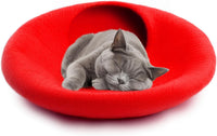 Woolygon Felt Cat Cave Bed, Merino Wool, Handcrafted – Essentials for Cats - Red Plain - image 3