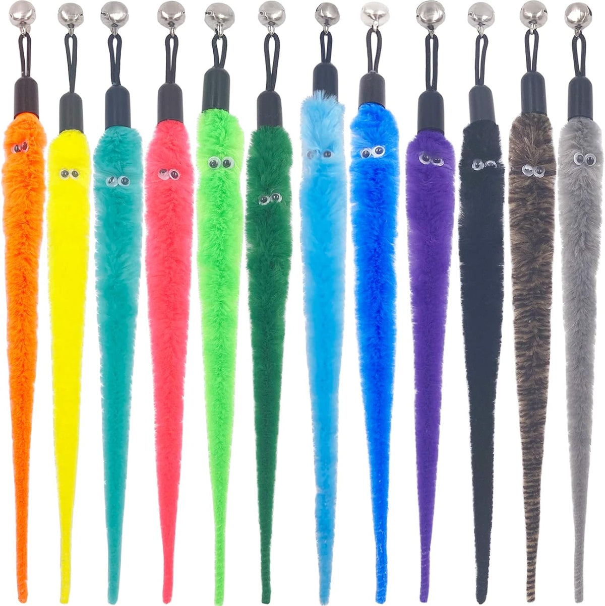 Cat Toy Worm Refills, 15 Pieces Interactive Cat Wand Attachments Worms Toy for Indoor Cats - 12 PCS Worm Refills