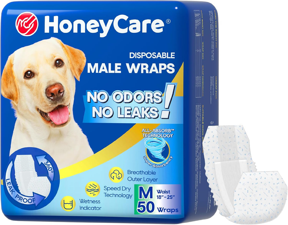 HONEY CARE All-Absorb A26 Male Dog Wrap - 1 / Medium -50 Count ( Pack of 1)
