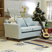iLAND 1:12 scale dollhouse couch in turquoise blue velvet with two cushions and two pillows - view 10