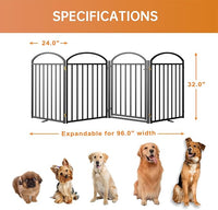 4 Panles Full Matel Freestanding Dog Gates with Door, 96"Extra Wide 32"Tall Free Standing Dog Pet Gate for Indoor & Outdoor. Foldable Pet Fences for Doorways, House, Stairs, Porch, Deck, Yard