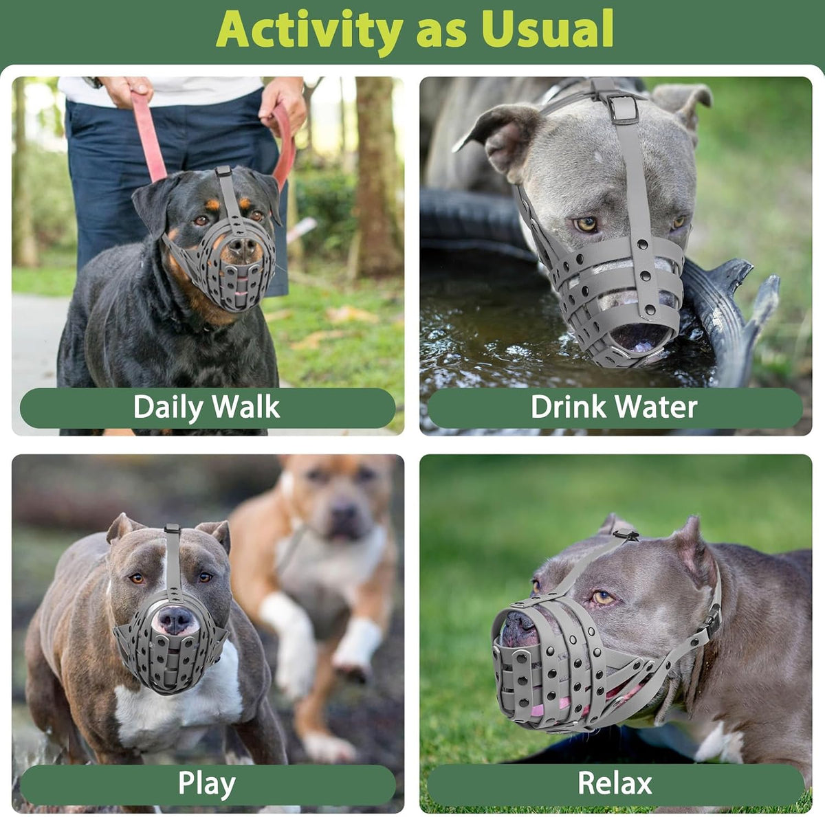Pitbull Dog Muzzle for Large Medium Dogs Prevent Biting Scavenging – Essentials for Dogs - Grey / L [Snout Cir: 11.5"-13"] - image 3