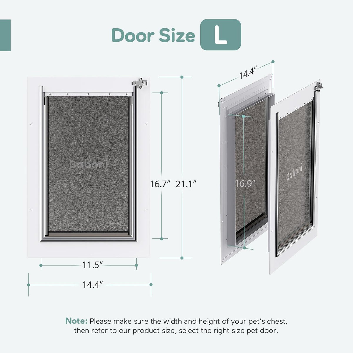 Baboni Dog Door for Door, 3-Flap, Durable Plastic Frame - White / Large / Metal Frame - image 3