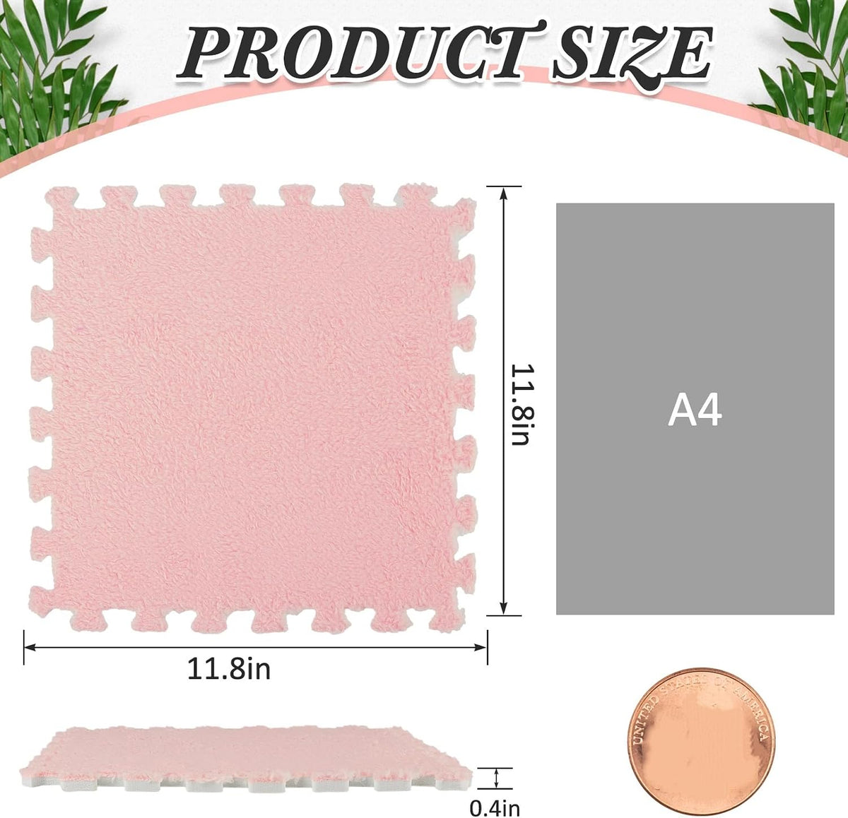 Amylove 18 Pcs Plush Foam Interlocking Carpet Tiles, Beige, Pink - Beige, Light Pink, Mauve - image 2