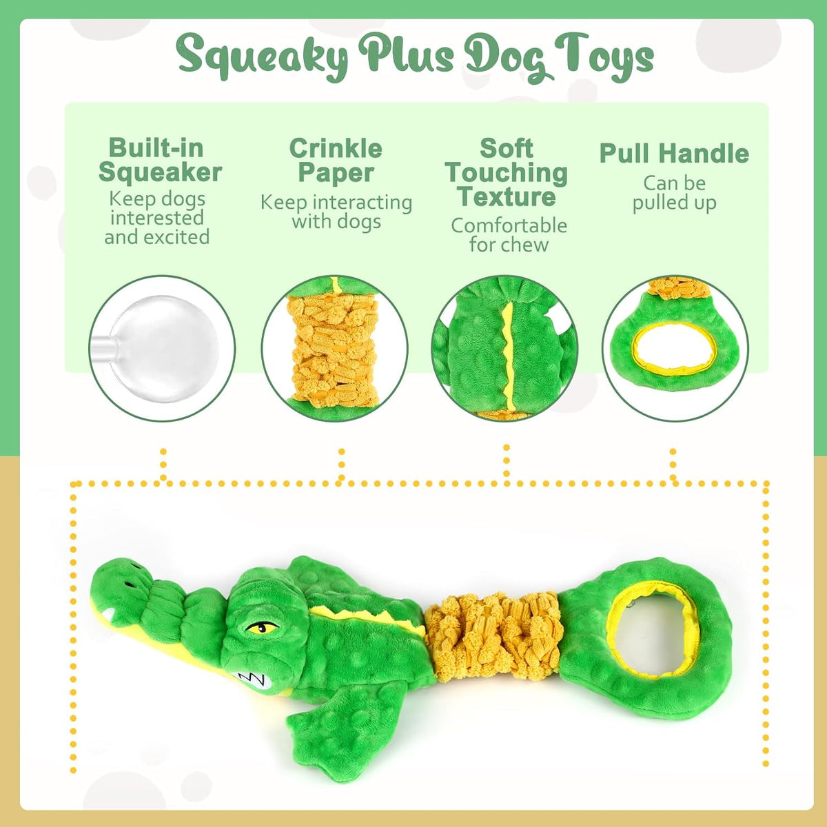 Dog Toys 3-Pack Cute Duck Shapes Puppy Toys No-Stuffing Squeaky - Green01 / Alligator - image 2