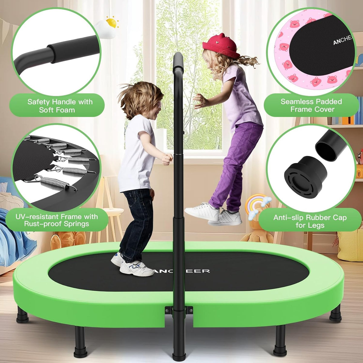 ANCHEER 56" Double Mini Trampoline for Kids - Green Pro - image 3