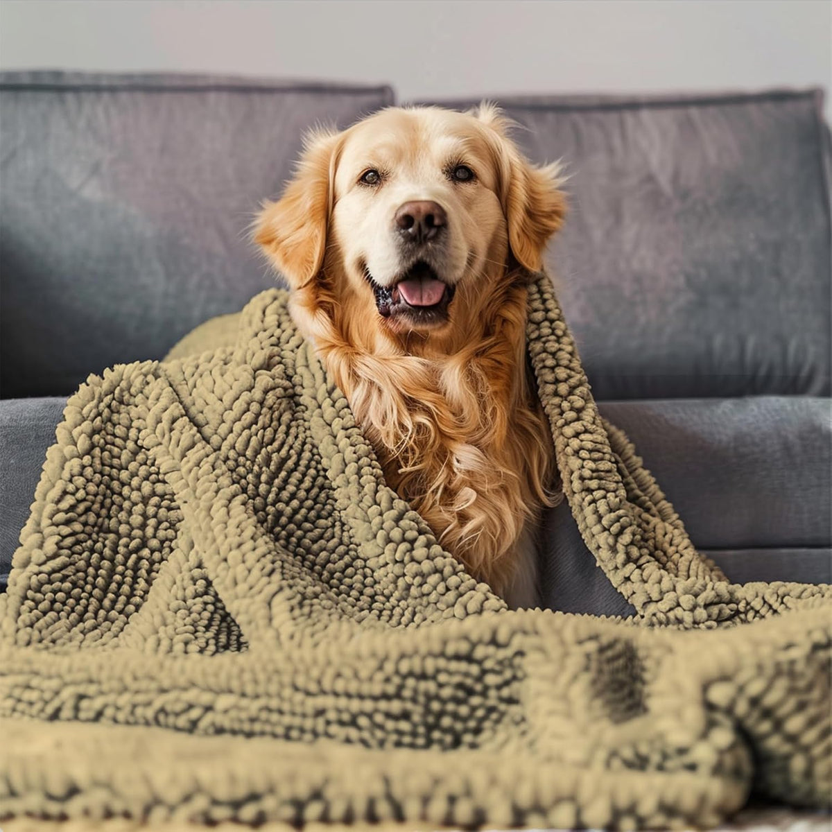 Muddy Mat Dog Blanket - Chenille Water Absorption Blanket for Bed & Couch Cover for Dogs Washable - Beige / 52" x 72" - image 3