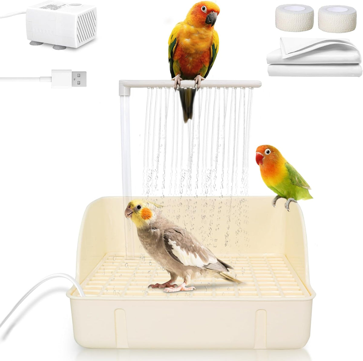 Automatic Parakeet Bird Bath with Pump - White