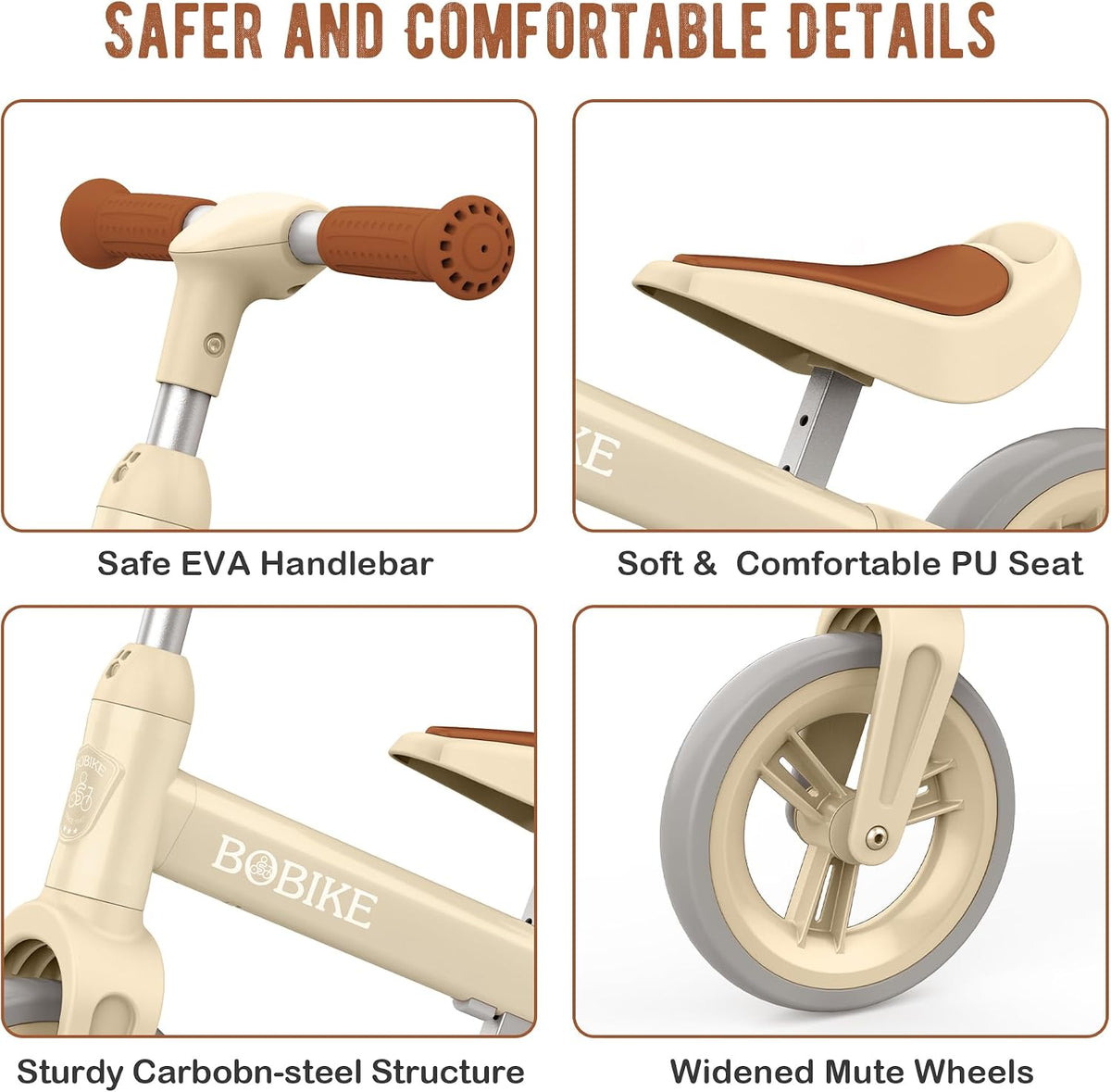 Bobike Toddler Balance Bike Toys for 1 to 4 Year Old Girls Boys - BEIGE - image 3