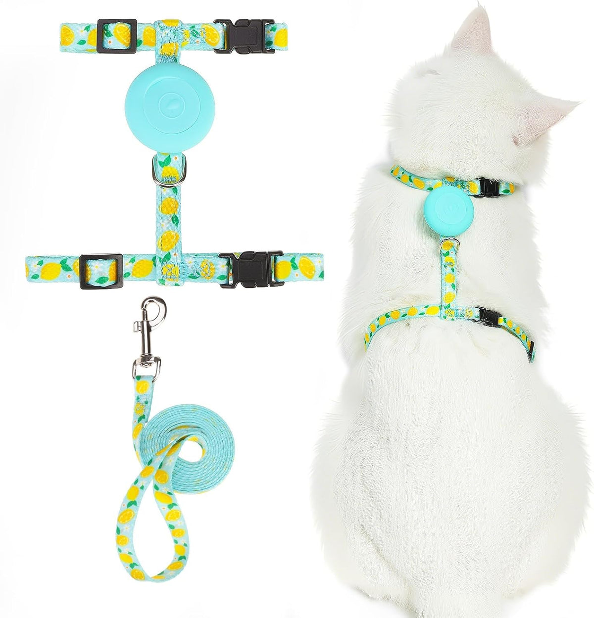 PUPTECK Adjustable Cat Harness and Leash Set Escape Proof Kitten - Small / Light Blue(Lemon)