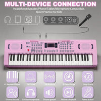 Kids Keyboard Piano, 61 Key Electronic Piano – Fun for Kids & Family - Pink with Stand - image 4
