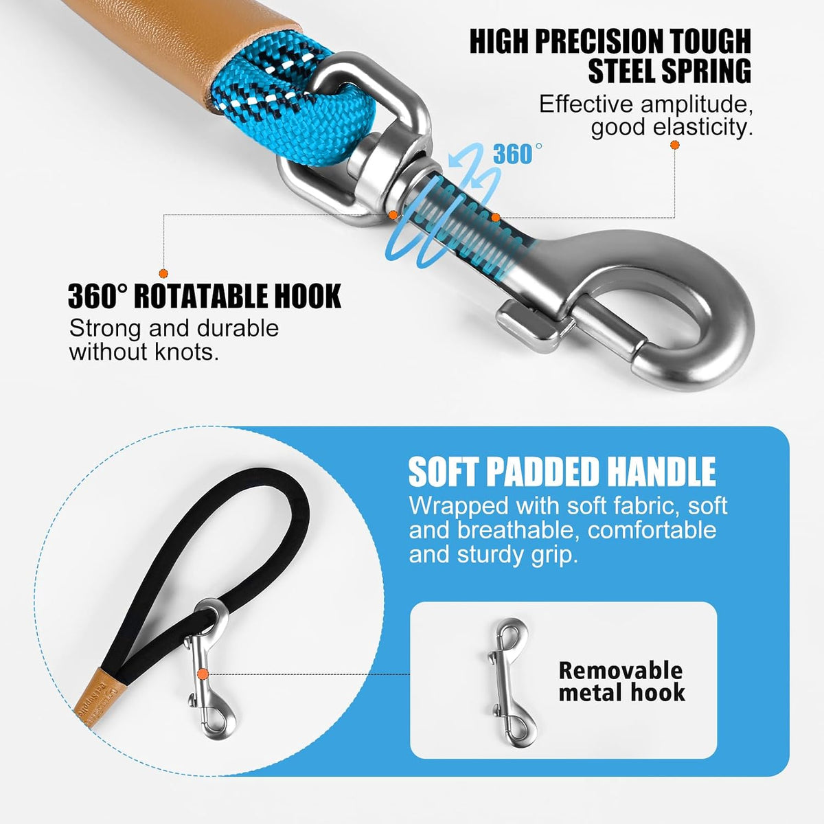 Long Dog Leash Reflective Rope Training Lead 15ft 30ft 50ft Check Cord – Essentials for Dogs - Light Blue / 15ft x 3/8inch - image 2
