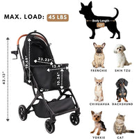 Pet Stroller for Small Medium Dogs Cats Up to 45 lbs, Travel Lite Collapsible, All Terrain 4 Wheels for Jogging, Running, Grey