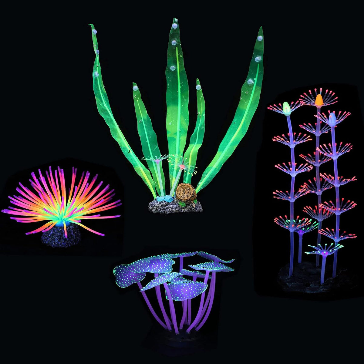 Glowing Fish Tank Decoration Aquarium Plants Accessories Kit #2 – Essentials for Fish - Coral+Sea Urchin Ball+Kelp+Feather Coral - image 3