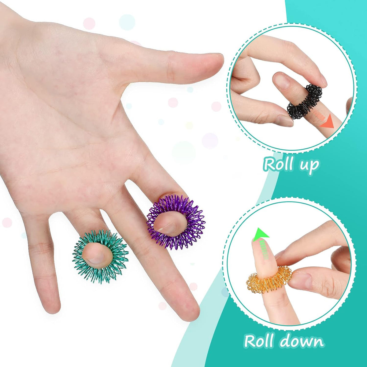 Tondiamo 100 Pack Spiky Sensory Acupressure Finger Rings - Classic Colors - image 4