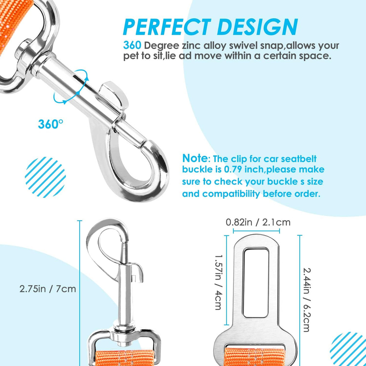SlowTon Double Dog Seat Belt for Car with Elastic Bungee Buffer - J.Orange / 2 Small in 1 - image 4