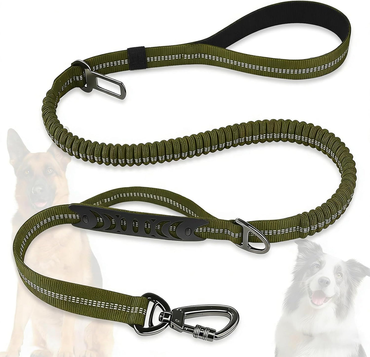 Dog Leash Heavy Duty, Bungee Leash Reflective Car Seat Belt for Dogs Brown – Essentials for Dogs - Olive Drab