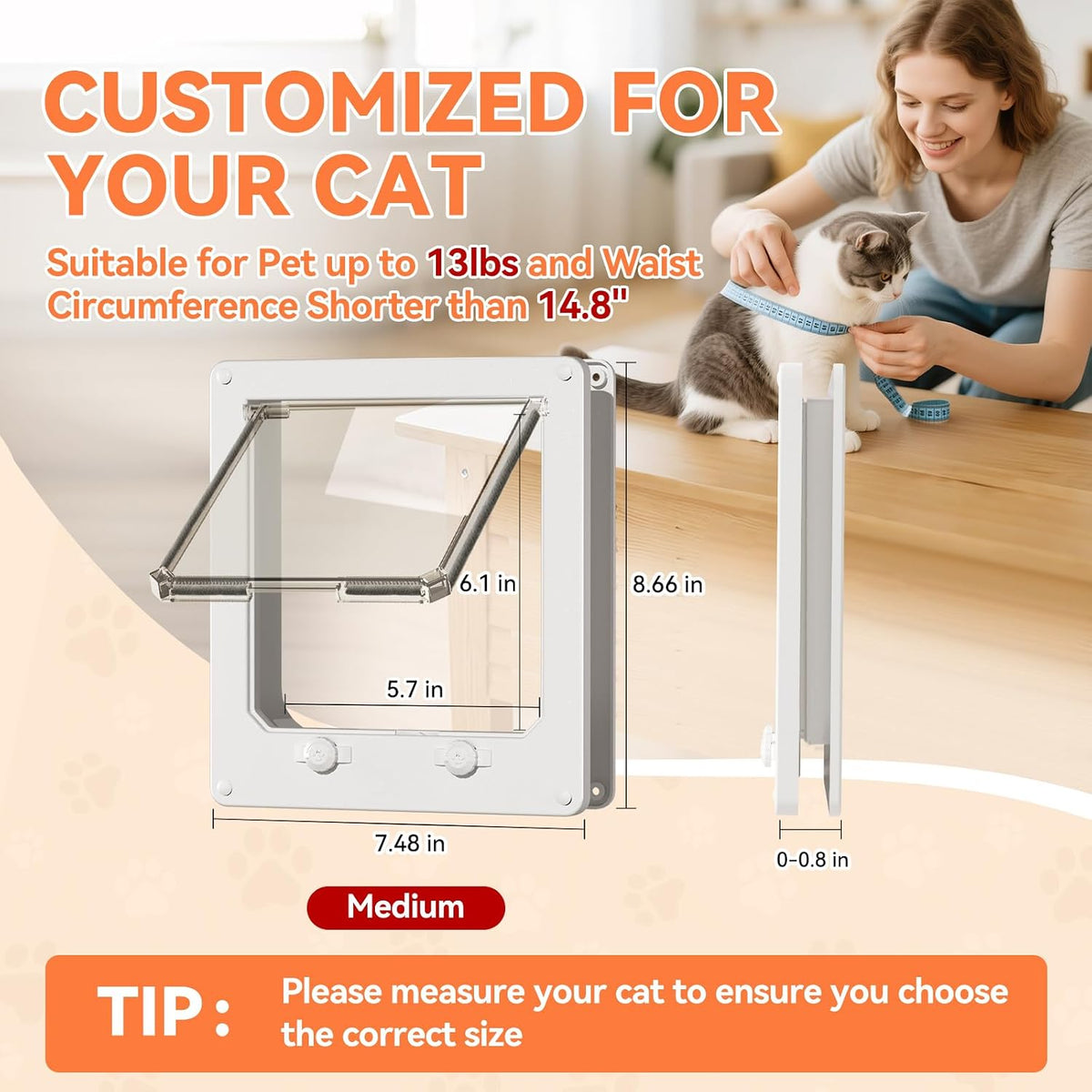 LIBBEPET Thin Interior Cat Door - M-Inner Size: 5.7"W x 6.1"H - image 2