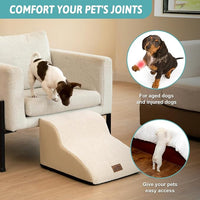 Dog Stairs for Small Dogs 11.8" H, Pet Step with Leakproof Cover, High Density Foam Cat Ramp for Chair or Sofa, Lightweight, Durable, Comfort, 15.7x19.7x11.8 inch, 2 Tiers, Beige