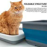 Fhiny 2PCS Open Cat Litter Box, Kitten Potty Pan Semi-Enclosed Foldable Waterproof Travel Toilet Low Entrance for Indoor Cats Small Pet Kitty Rabbit Supplies Easy to Clean and Assemble