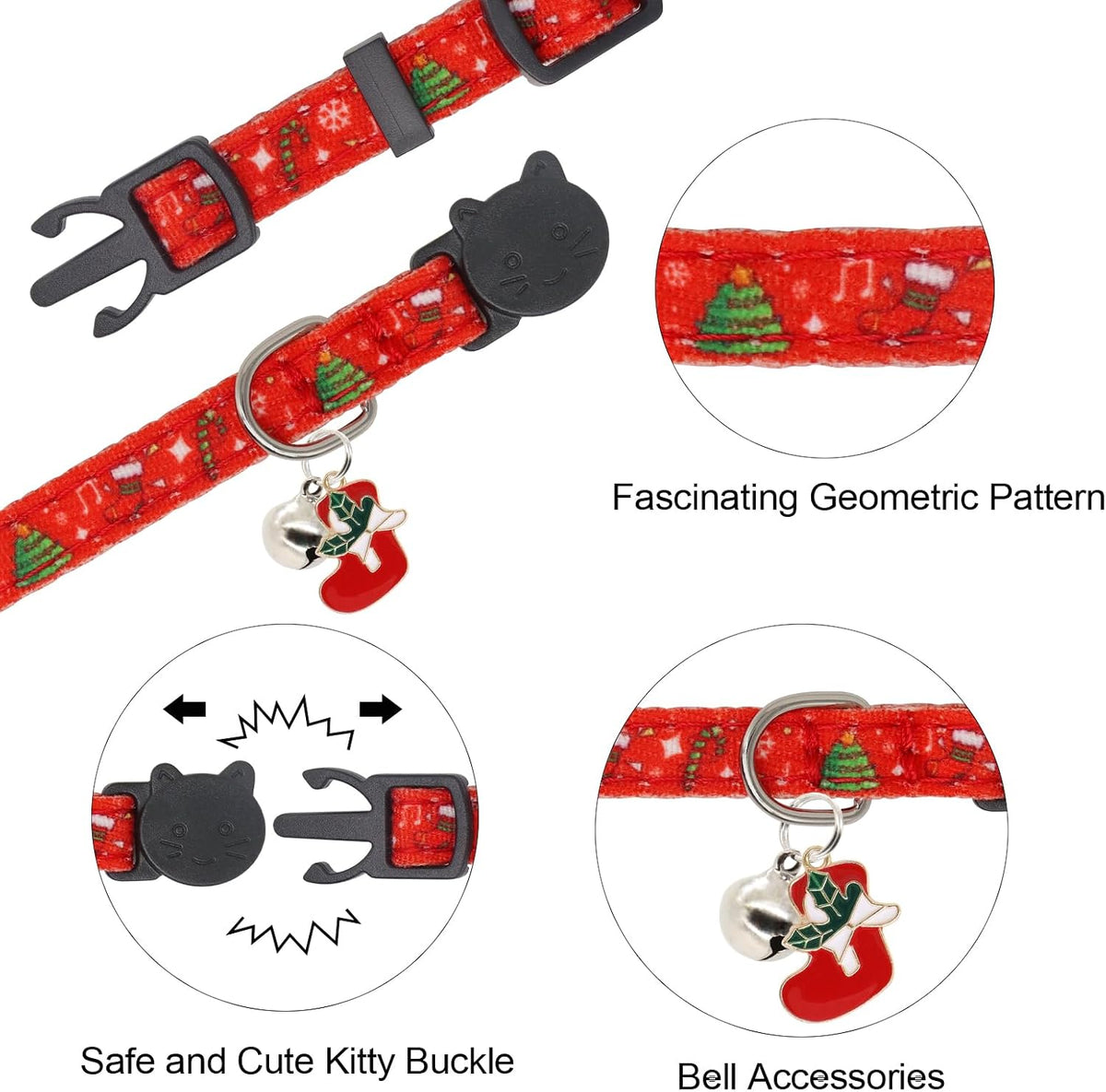 Halloween Cat Collar, Cotton 2 Pack Cat Collar with Bells - Christmas / 7-11'' - image 4