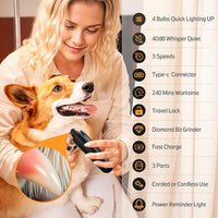 YABIFE 4-Lights Dog Nail Grinder, Easy Quick Locate Dog Nail Trimmers, for Puppy Paw Toenails or Pets from Small, Medium to Large, with Travel Lock, Whisper Quiet, Heavy Duty 3 Speeds