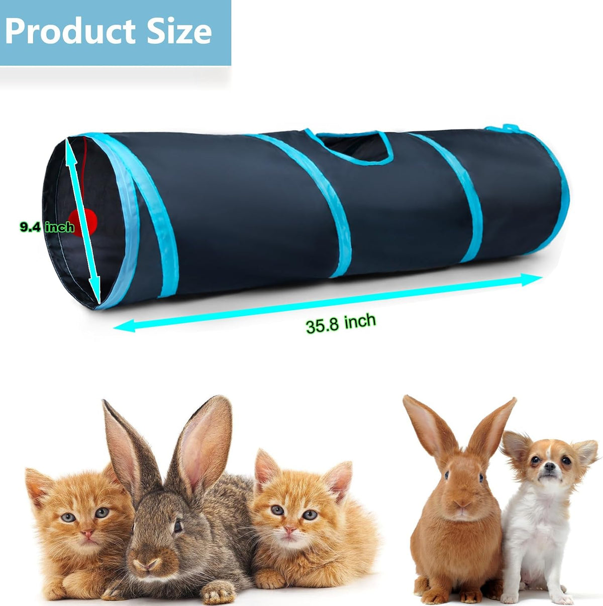 Cat Tunnel Tube Toys，Tunnels for Indoor Cats - 2 Way Black Blue - image 3