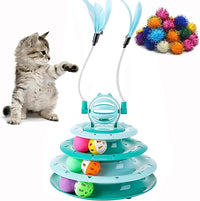 Vealind Cat Toy Roller 4-Level Turntable Cat Toys Balls with Colorful Pom Pom Balls Interactive Fun Mental Physical Exercise Puzzle Kitten Toys (Green)