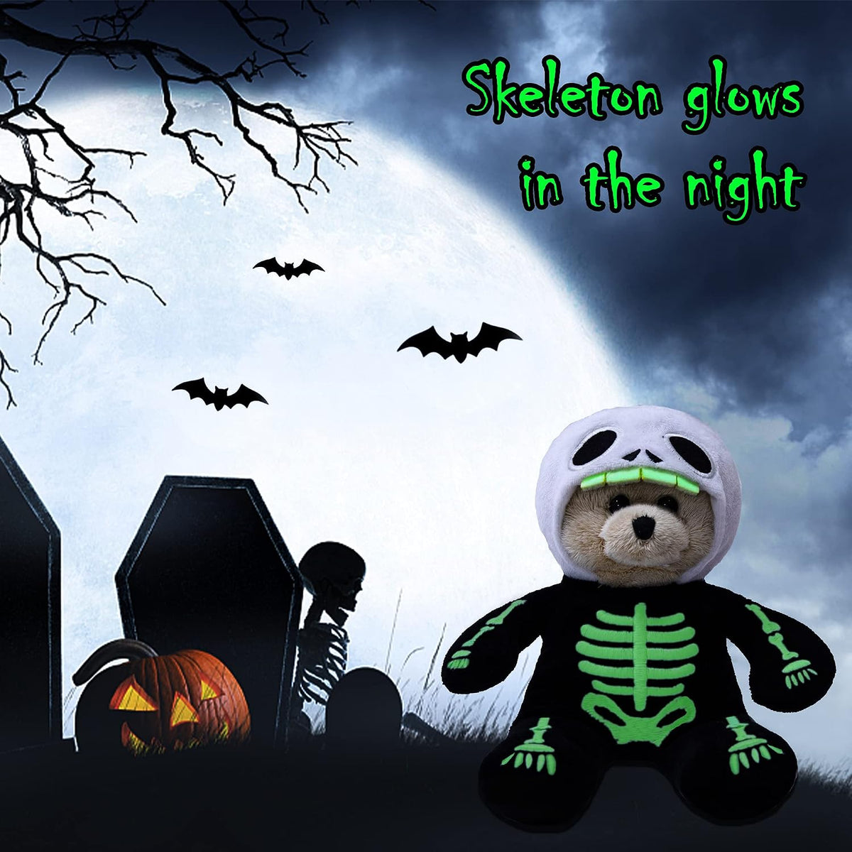 My OLi 9 inch Halloween plush bears 2 pack in pumpkin and wizard costumes with flip-top hats - view 20