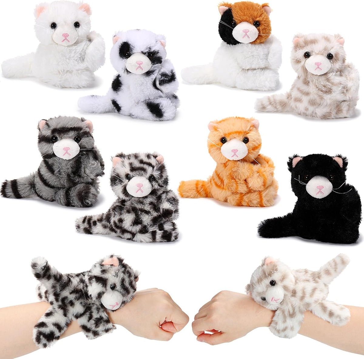 Liliful 8 Pack Kids Plush Gifts Stuffed Animal Slap Bracelets - Kittens