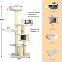 PETSITE 77.5" Tall Cat Tree, Multi-Level Modern Cat Tower with Sisal Scratching Posts, Top Perch, Cat Condo, Hammocks, Hanging Basket, and Jingling Balls, Cat Tree Tower for Indoor Cats Large Adult